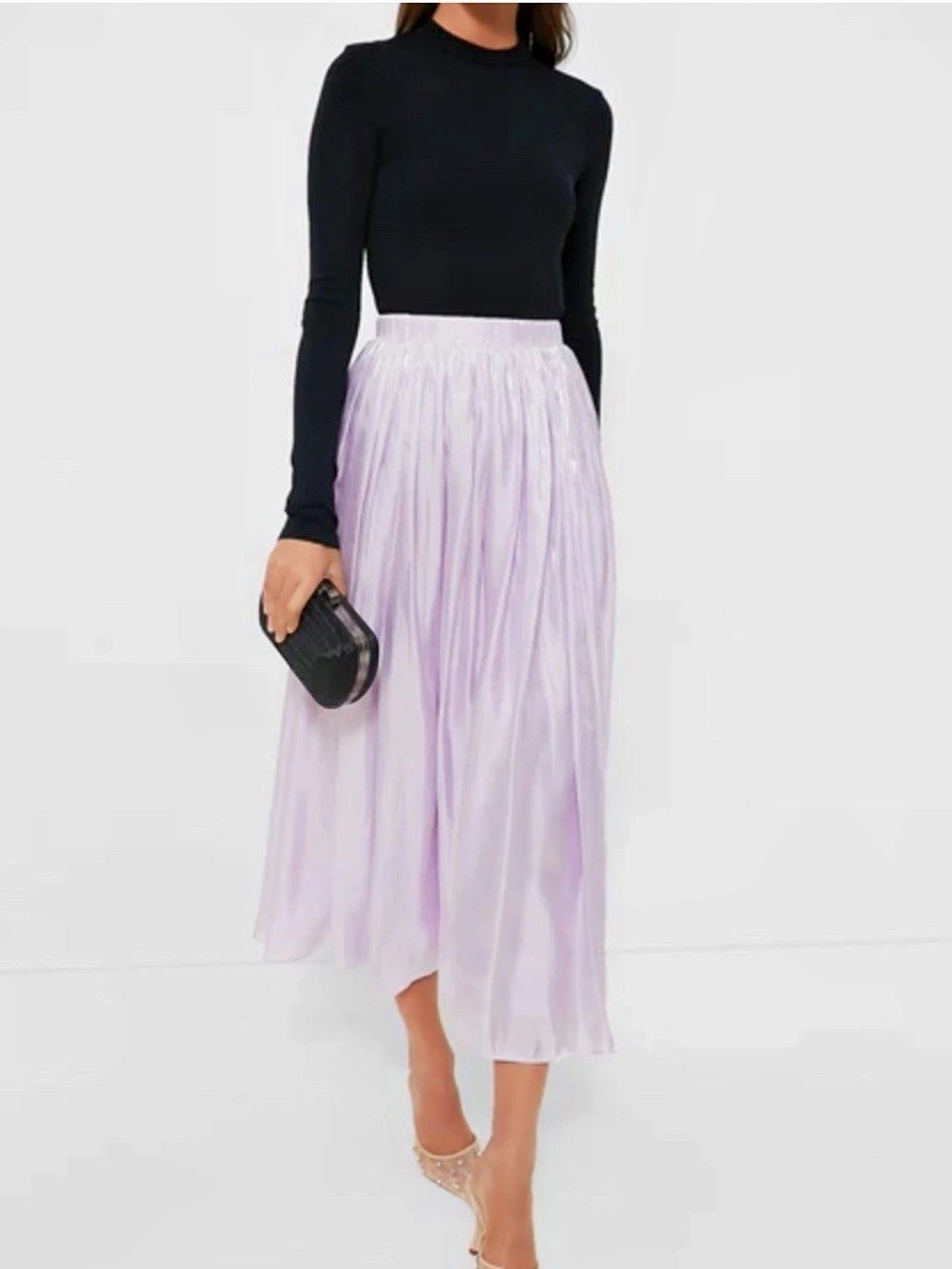 Iridescent Pleated Midi Skirt in Purple